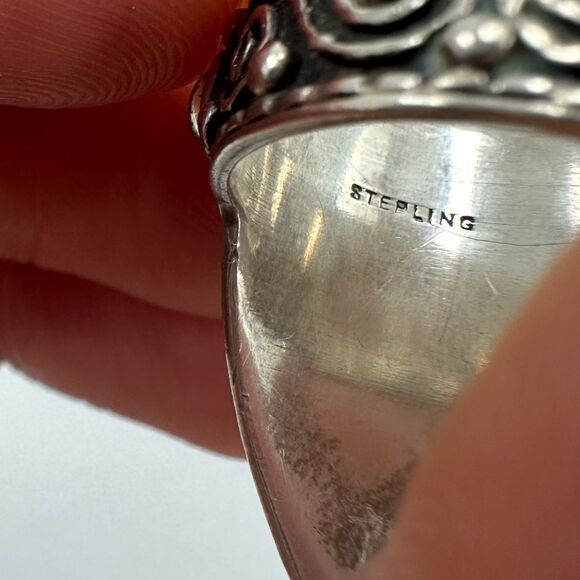 Vintage Sterling Silver 925 Moonstone & Lapis Unusual Intricate Ring Size 5.5 - Picture 9 of 14